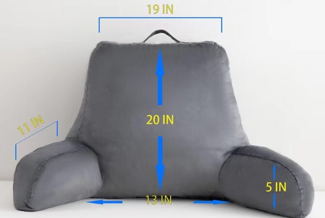 Reading Pillow with Shredded Memory Foam, Large Adult Backrest with Arms, Back Support for Sitting Up in Bed with Washable Cover (Sit up Pillow)